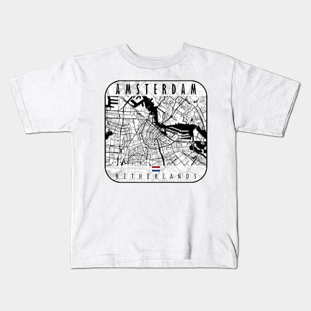 Amsterdam Map Netherlands Kids T-Shirt by ArtisticParadigms